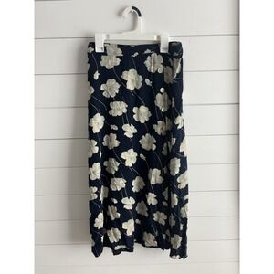 Chaps Womens Blue Floral Large Midi Skirt Elastic Waist 0646